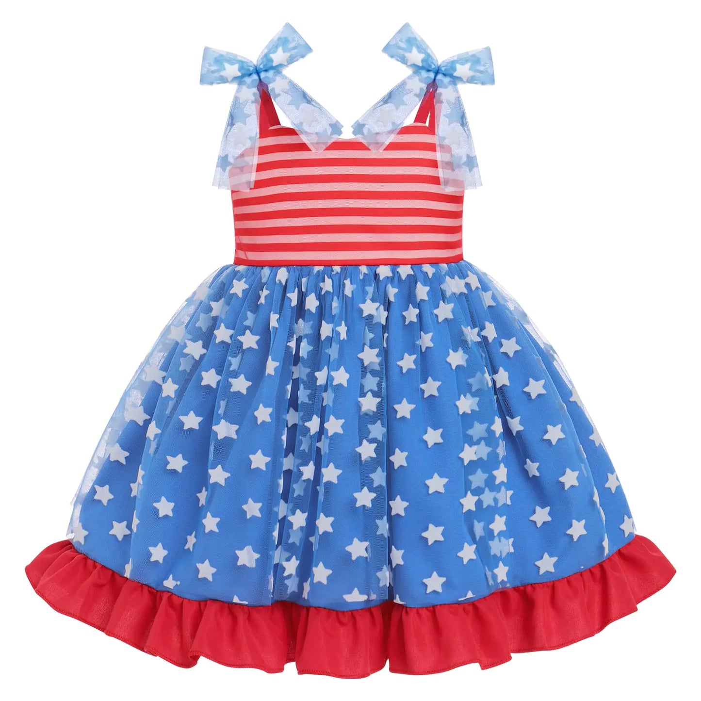 Fourth of July Baby Girl Outfit: Spaghetti Strap Dresses Patriotic 4th of July American Flag Independence Day Dresses for Toddler Kids Fancy Tutu Tulle Ruffle Swing Gown Red & White Blue 2-3T