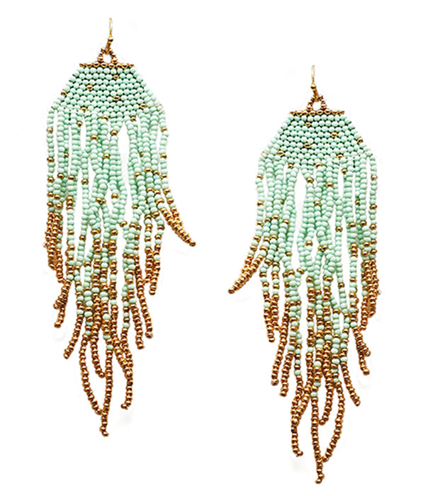 HANDMADE MULTI SEEDBEAD TASSEL DROP EARRING-0