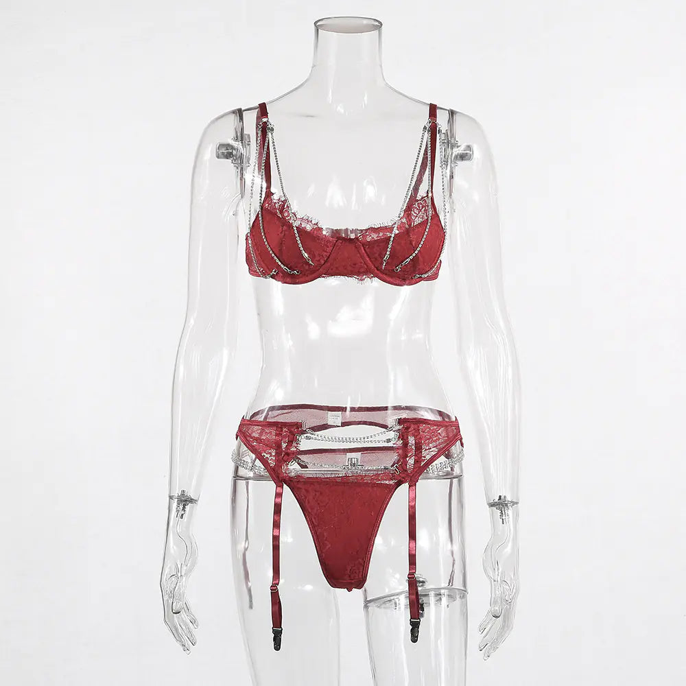 Rebella 2 Women's Lingerie Set with Metal Chains (3 Pieces)