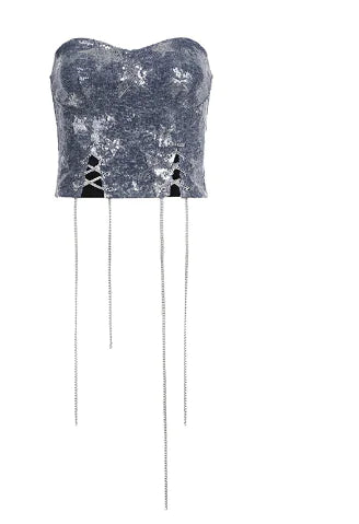 Cowboy Wind Sequin Star Stitching Brassiere & Chain