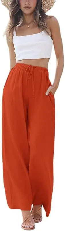 2025 Spring/Summer Cotton Linen Drawstring Wide-Leg Pants