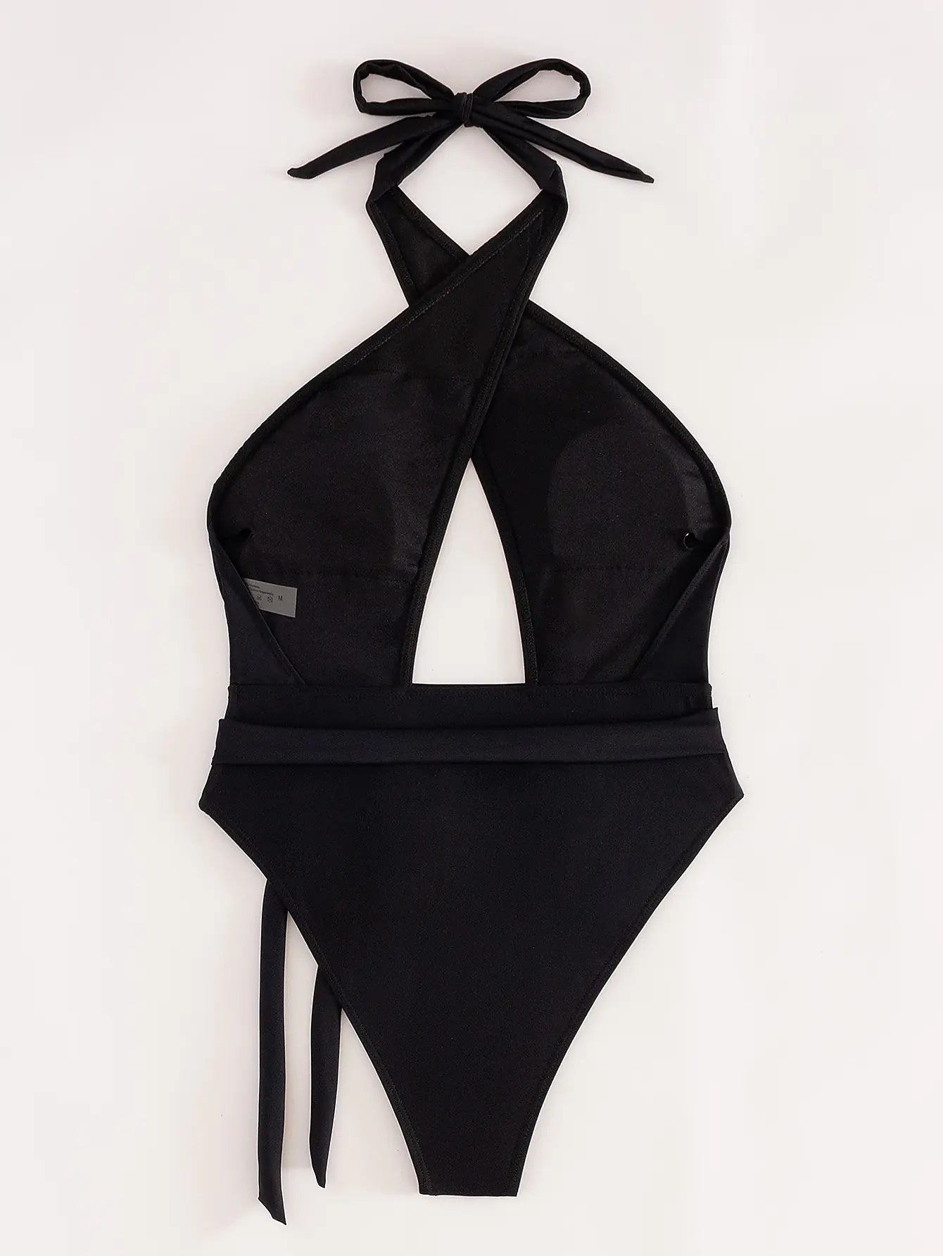 Cross Strap Solid Color One-Piece Swimsuit for Women