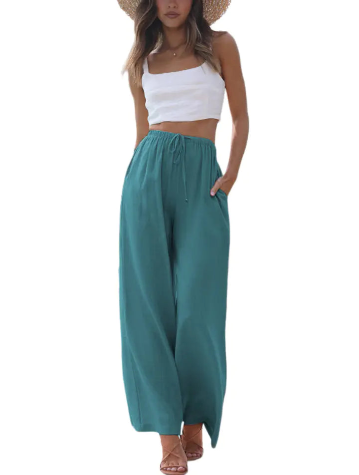 2025 Spring/Summer Cotton Linen Drawstring Wide-Leg Pants