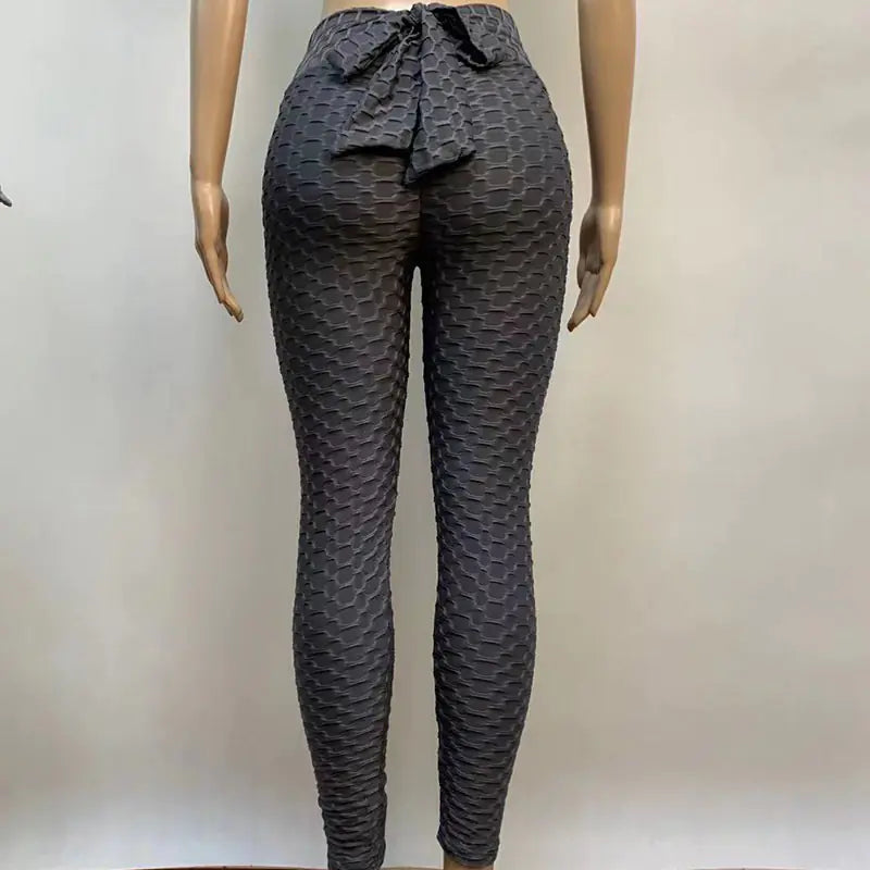 Jacquard High Waist Bow Tie Breathable Yoga Pants