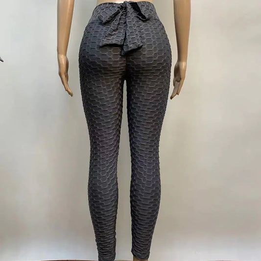 Jacquard High Waist Bow Tie Breathable Yoga Pants