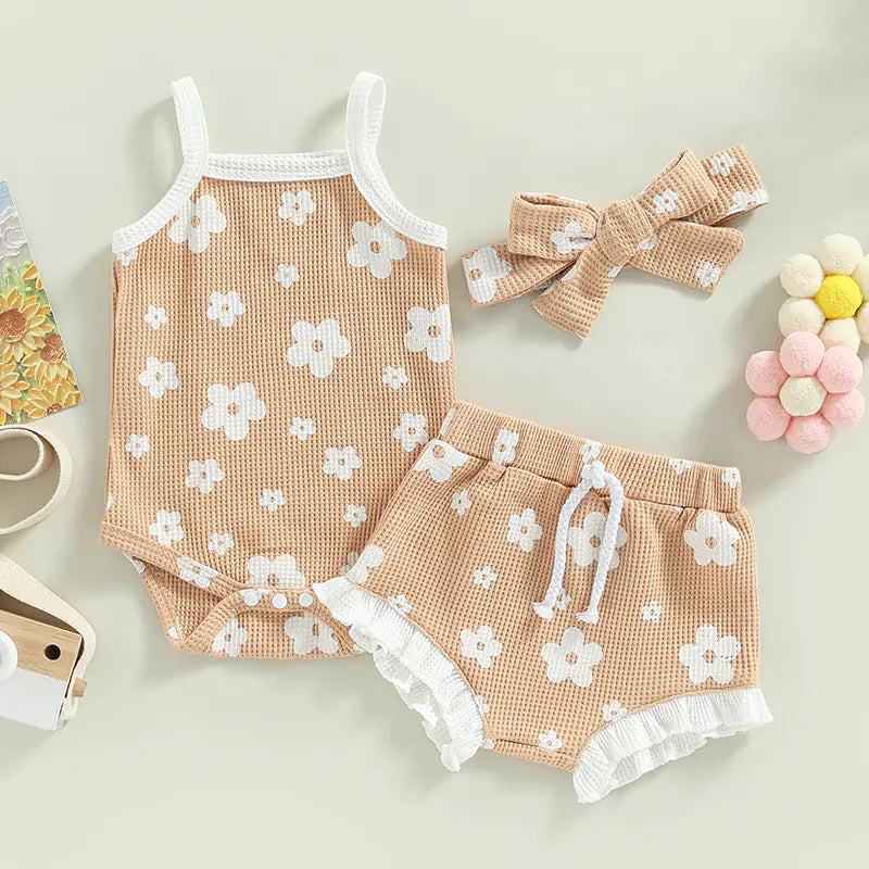 Floral Print Sleeveless Romper Set for Toddler Girls