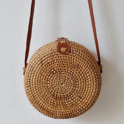 Handwoven Vintage Straw Round Beach Bag
