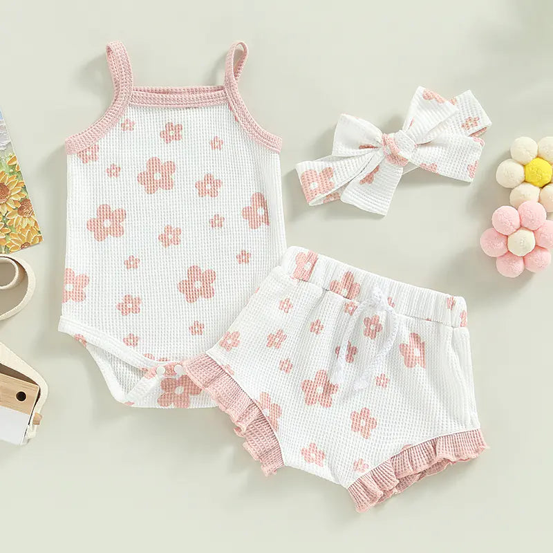 Floral Print Sleeveless Romper Set for Toddler Girls