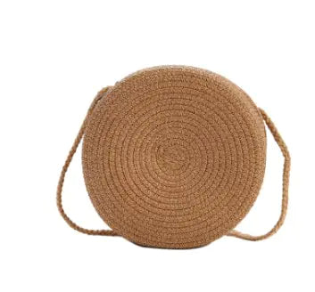 Handwoven Vintage Straw Round Beach Bag