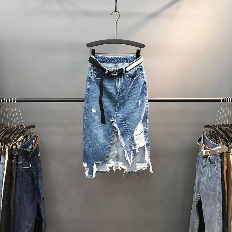 High-Waisted A-Line Mid-Length Skirt with Slits