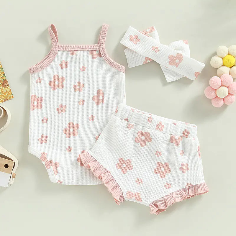 Floral Print Sleeveless Romper Set for Toddler Girls