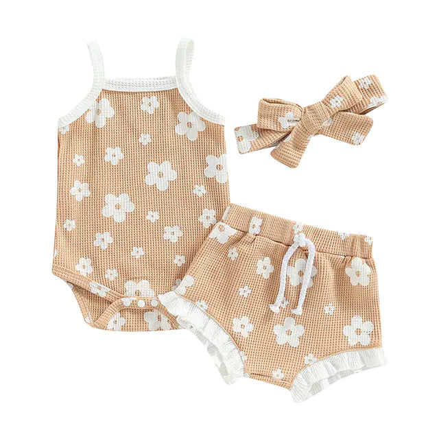 Floral Print Sleeveless Romper Set for Toddler Girls