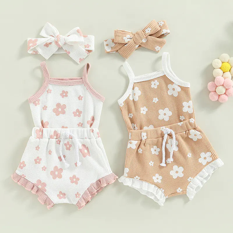 Floral Print Sleeveless Romper Set for Toddler Girls