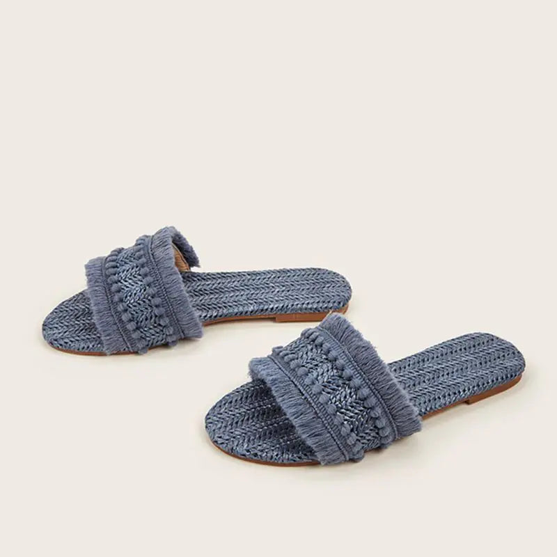 2023 Summer Plus Size Women’s Flat Slippers with Tassels