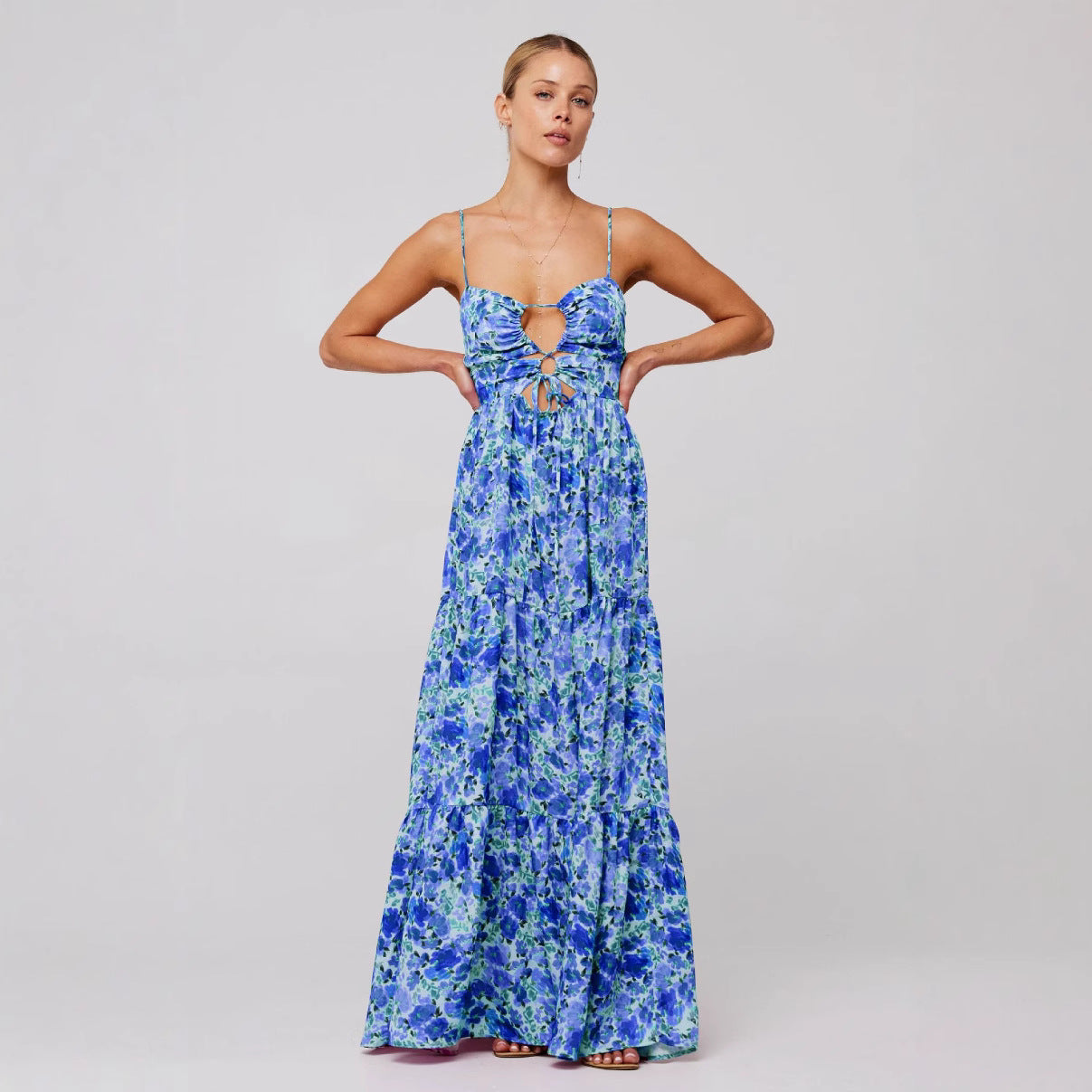 New Printed Sling Stitching Multi-color Dress