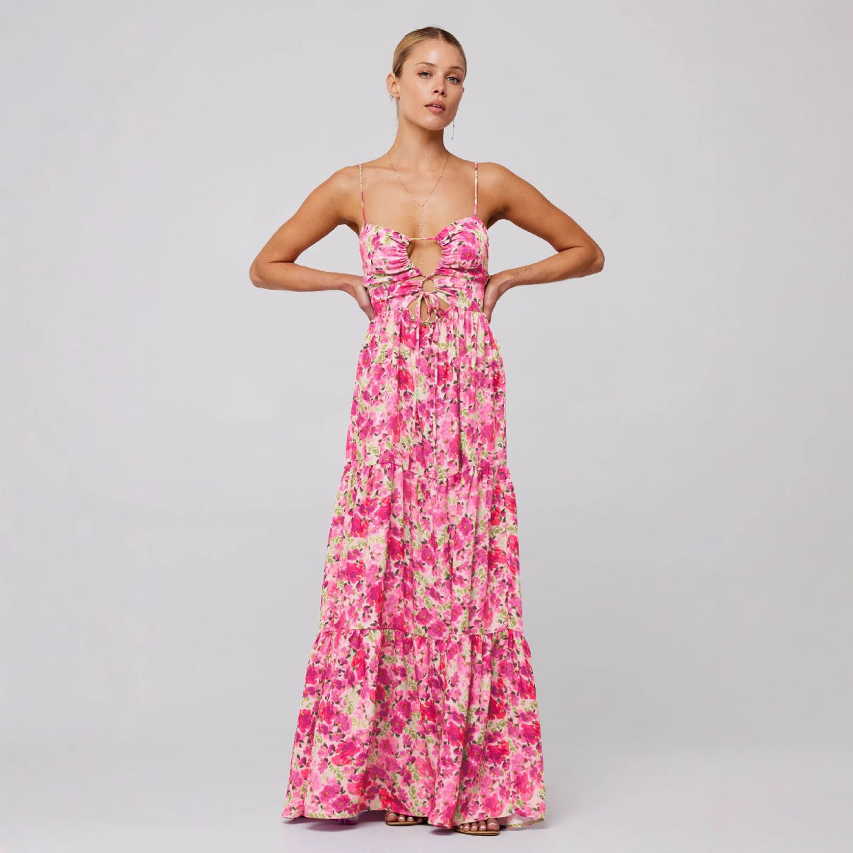 New Printed Sling Stitching Multi-color Dress