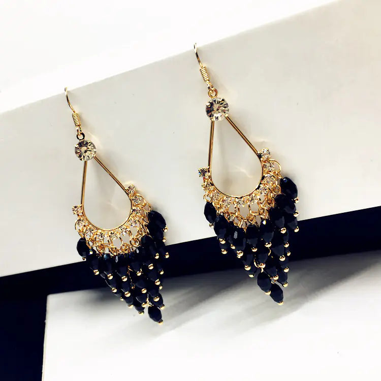 Long Crystal Drop Earrings with Bohemian Beads