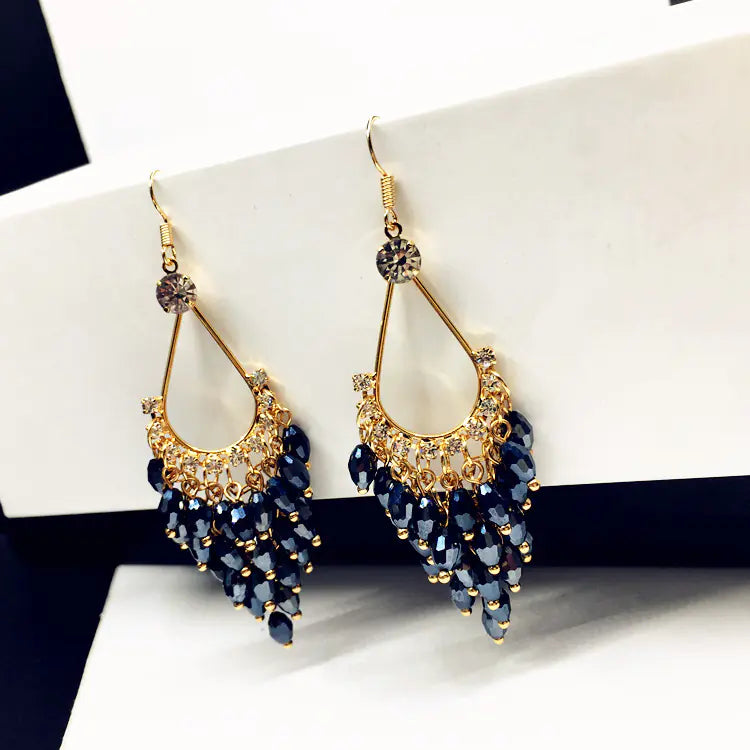 Long Crystal Drop Earrings with Bohemian Beads