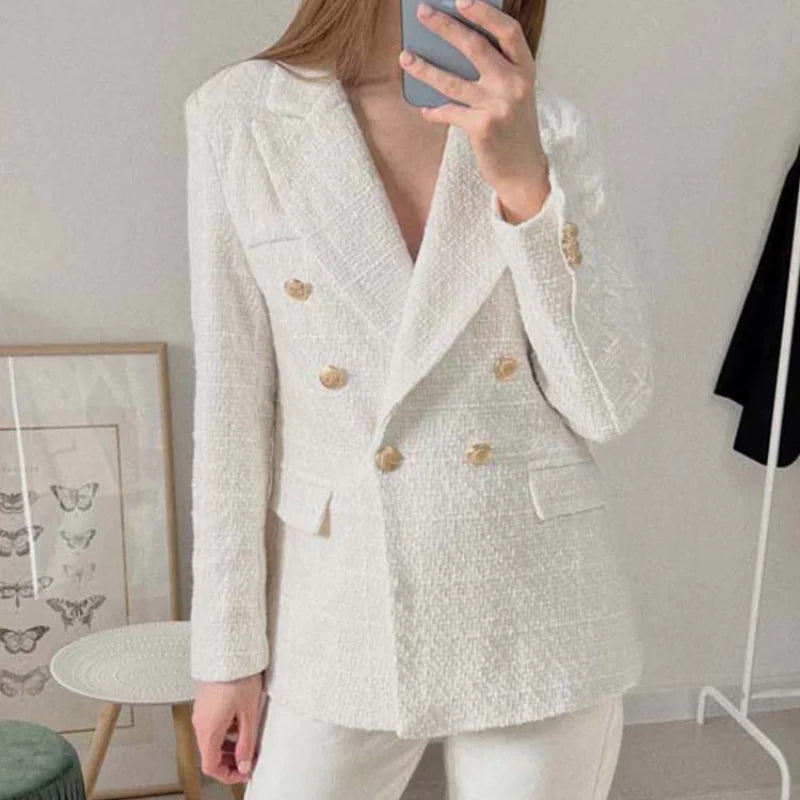 Vintage Double-Breasted Long-Sleeved Women's Jacket