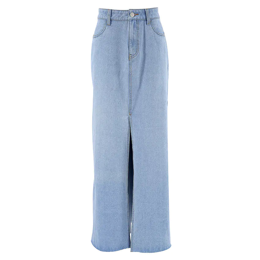 Women's Casual Light Blue Washed Denim Skirt