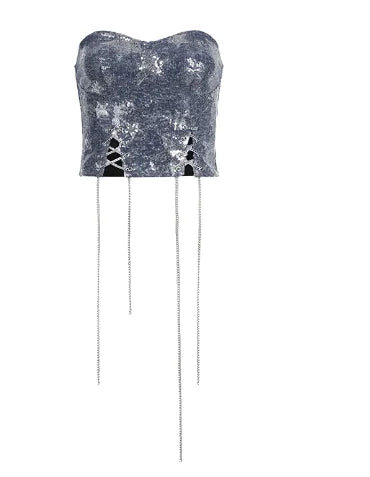 Cowboy Wind Sequin Star Stitching Brassiere & Chain
