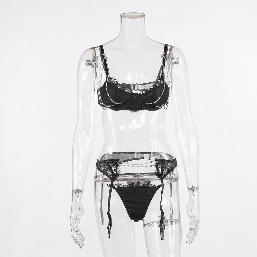 Rebella 2 Women's Lingerie Set with Metal Chains (3 Pieces)