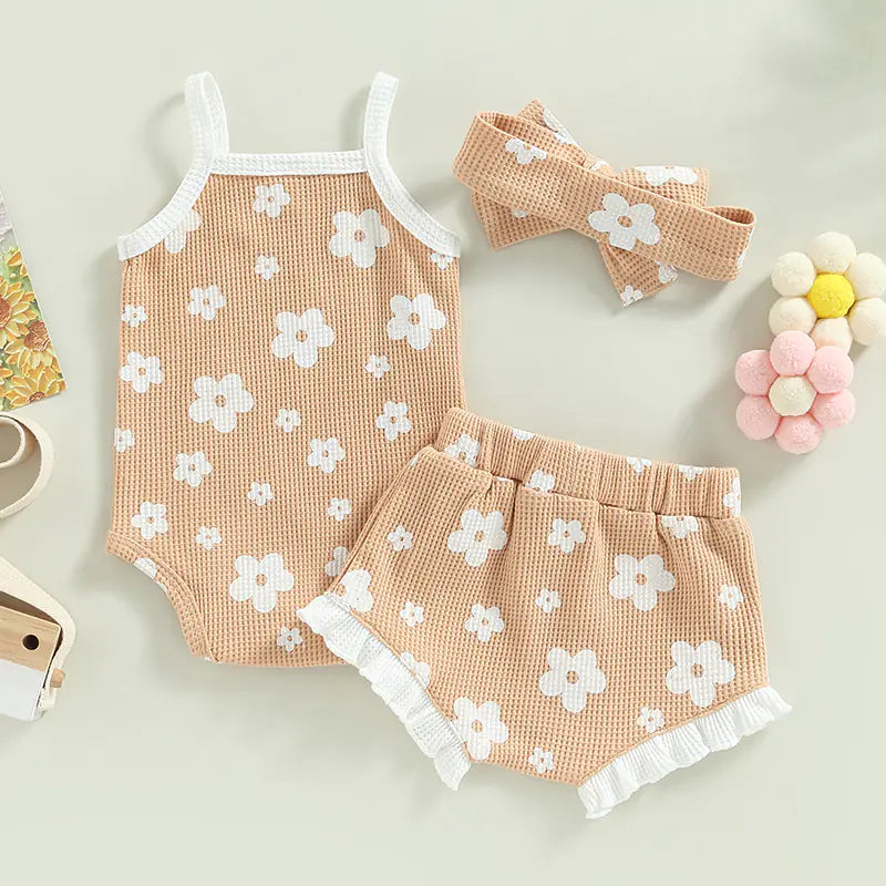 Floral Print Sleeveless Romper Set for Toddler Girls