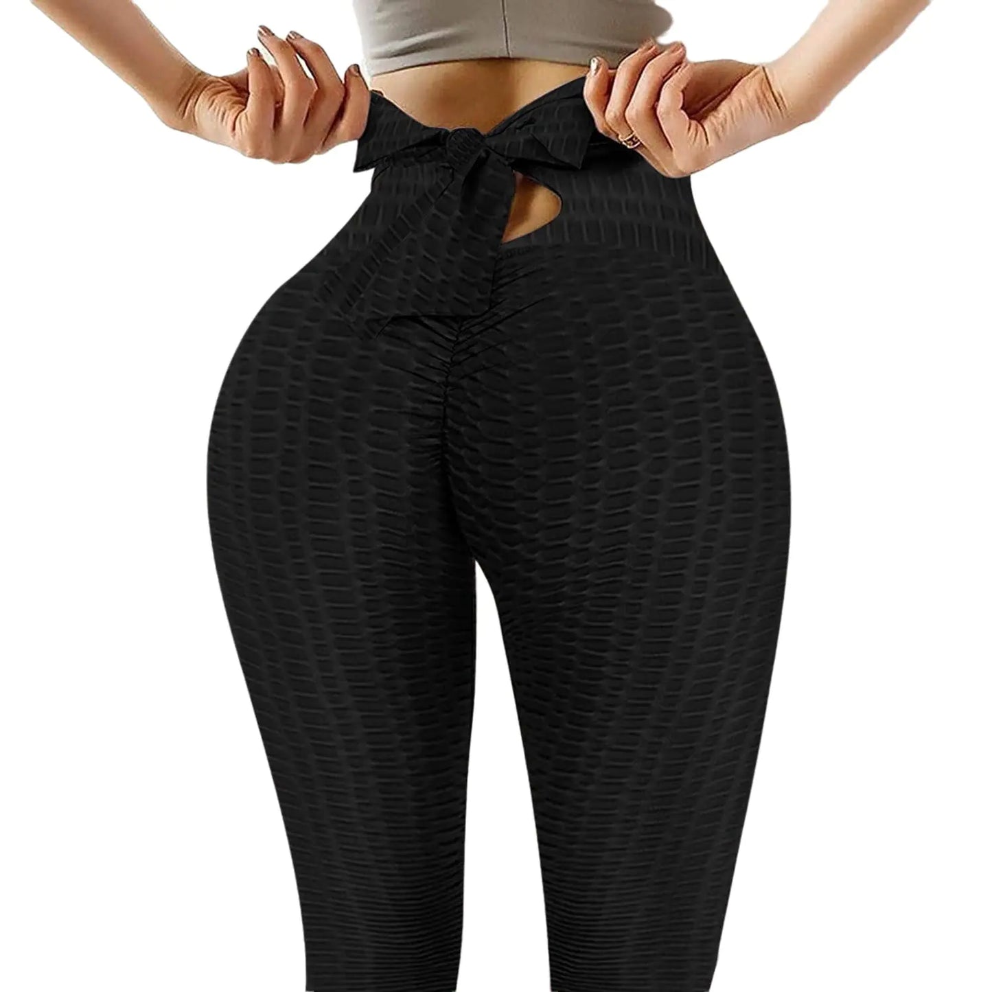 Jacquard High Waist Bow Tie Breathable Yoga Pants