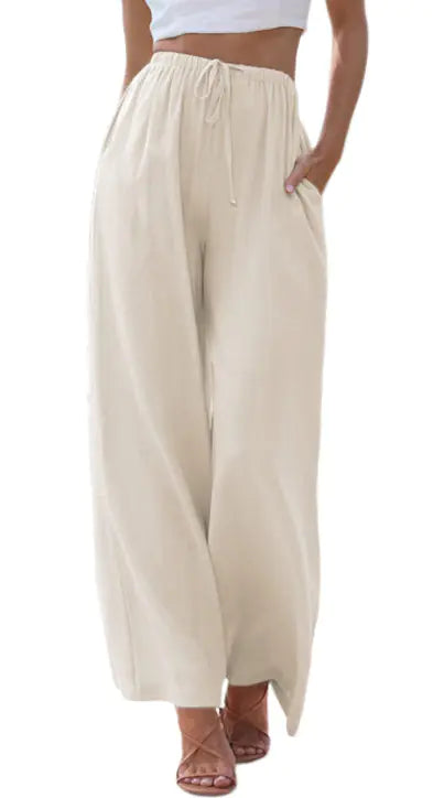 2025 Spring/Summer Cotton Linen Drawstring Wide-Leg Pants