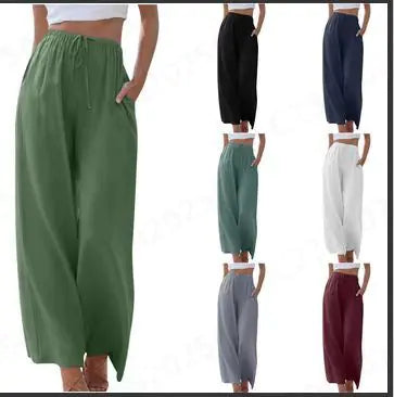 2025 Spring/Summer Cotton Linen Drawstring Wide-Leg Pants