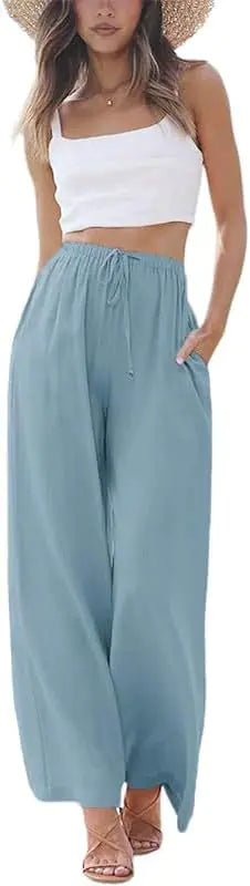 2025 Spring/Summer Cotton Linen Drawstring Wide-Leg Pants