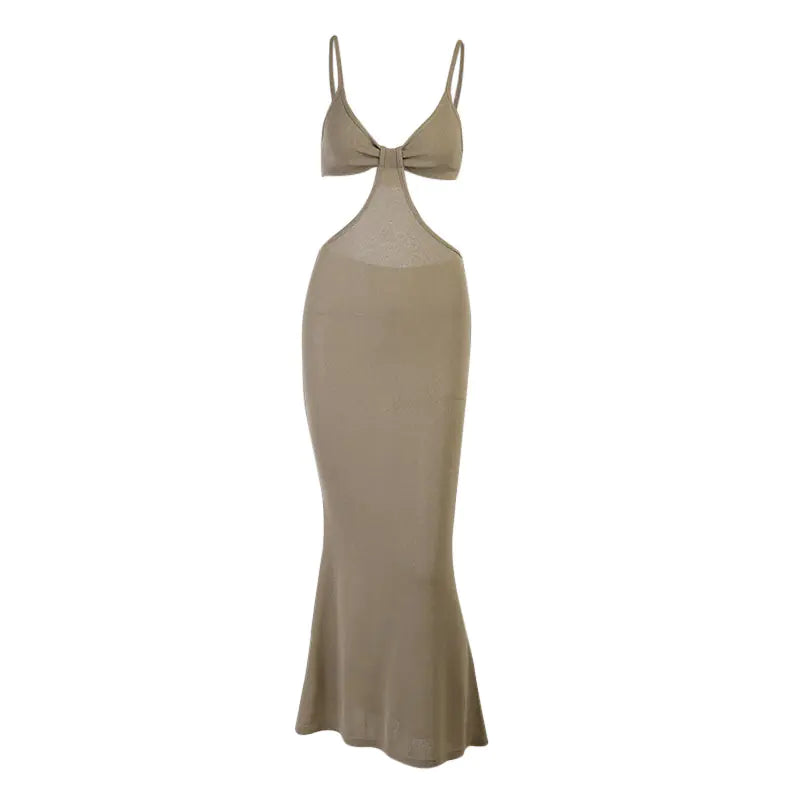 25477P Hollow Back Strap Dress for Elegant Women
