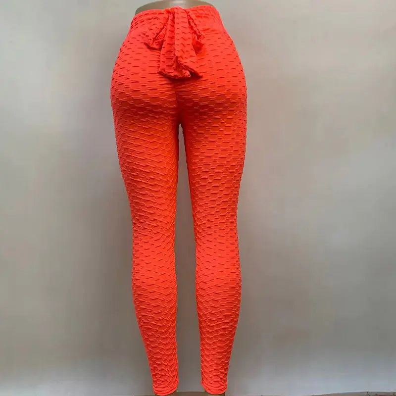 Jacquard High Waist Bow Tie Breathable Yoga Pants