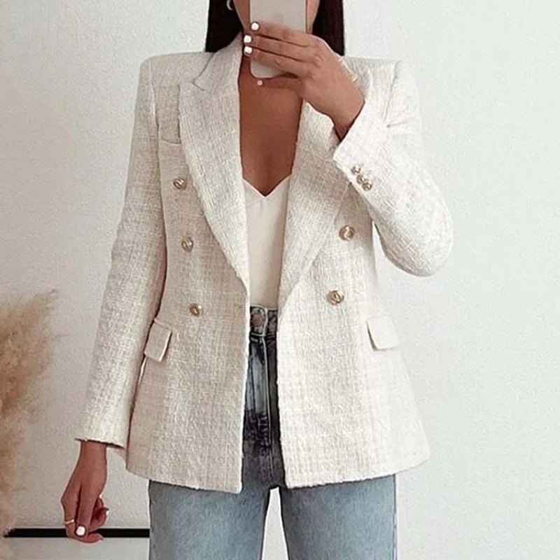 Vintage Double-Breasted Long-Sleeved Women's Jacket