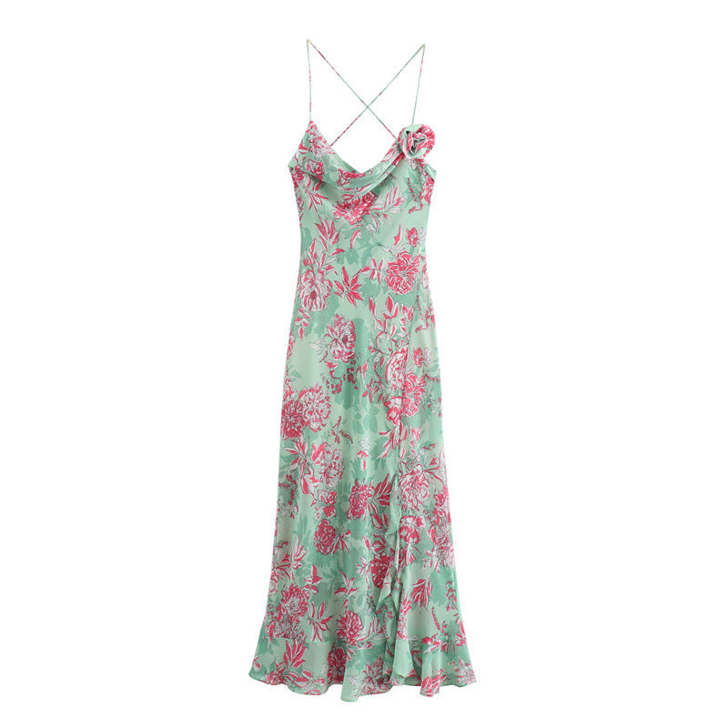 European And American Style Flower Print Underwear Style Dress