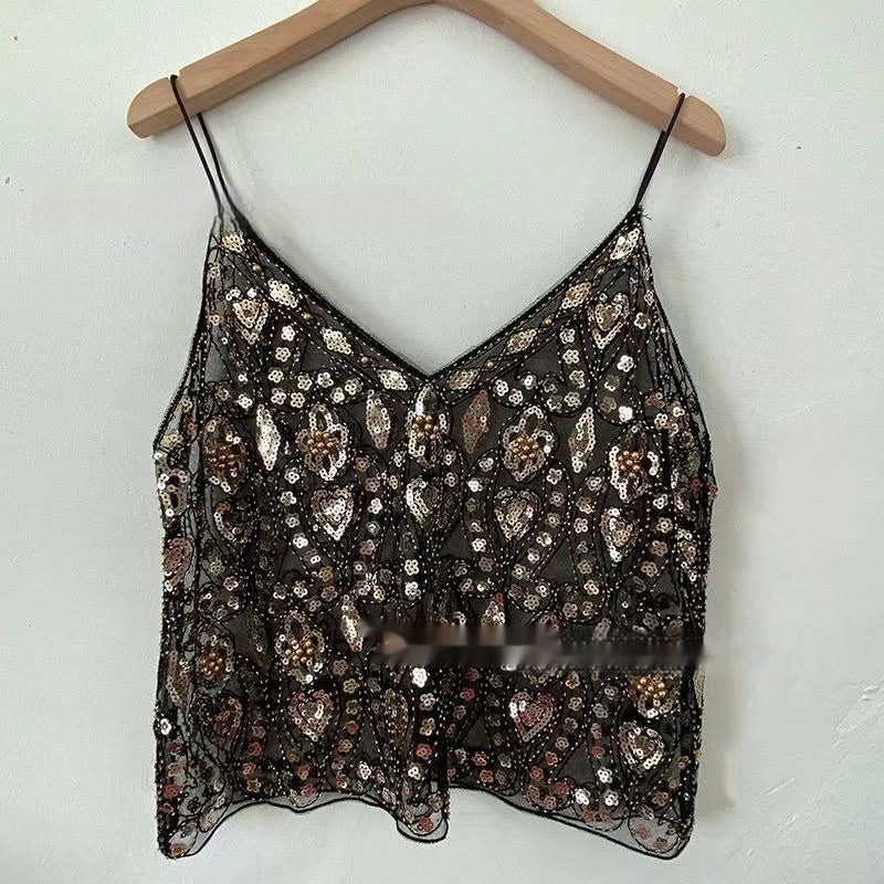 Niche Women's Heavy Embroidery Sequins Beaded Sling