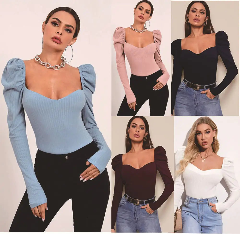 One Word Neck Bubble Long Sleeve Women's Top