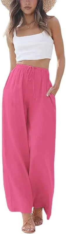 2025 Spring/Summer Cotton Linen Drawstring Wide-Leg Pants