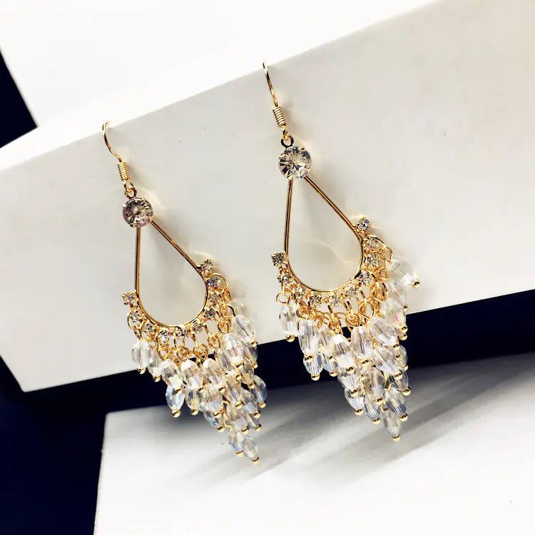 Long Crystal Drop Earrings with Bohemian Beads