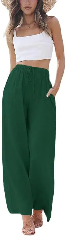 2025 Spring/Summer Cotton Linen Drawstring Wide-Leg Pants