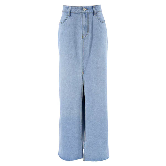 Women's Casual Light Blue Washed Denim Skirt