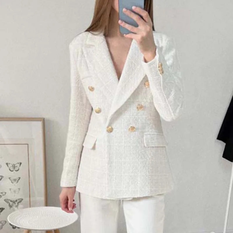 Vintage Double-Breasted Long-Sleeved Women's Jacket