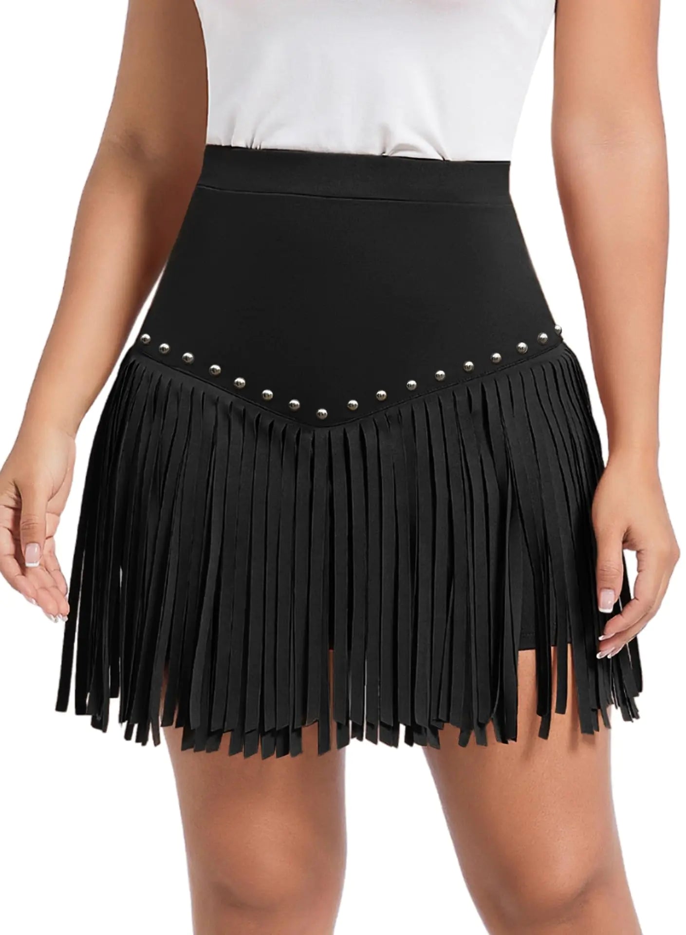 Womens Western Cowgirl Fringe Skirt - Country Concert Outfit Rodeo Tassel Booty Pole Dance Rave Festival Bottoms(BlackM11163a)