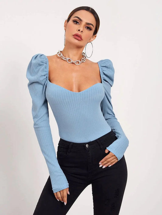 One Word Neck Bubble Long Sleeve Women's Top