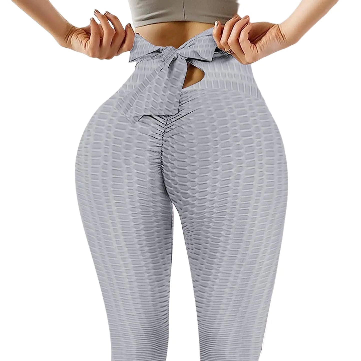 Jacquard High Waist Bow Tie Breathable Yoga Pants