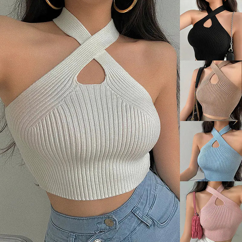 Women's Off-Shoulder Silk Cross Tie Vest