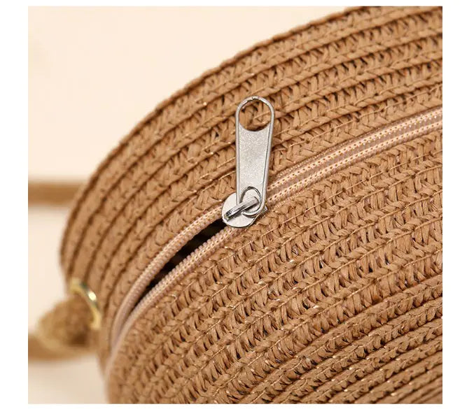 Handwoven Vintage Straw Round Beach Bag